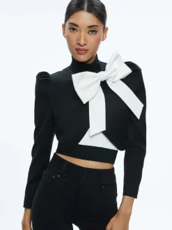 Women Alice and Olivia Addison Bow Collar Cropped Jacket