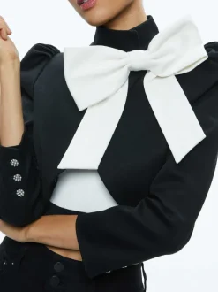 Women Alice and Olivia Addison Bow Collar Cropped Jacket