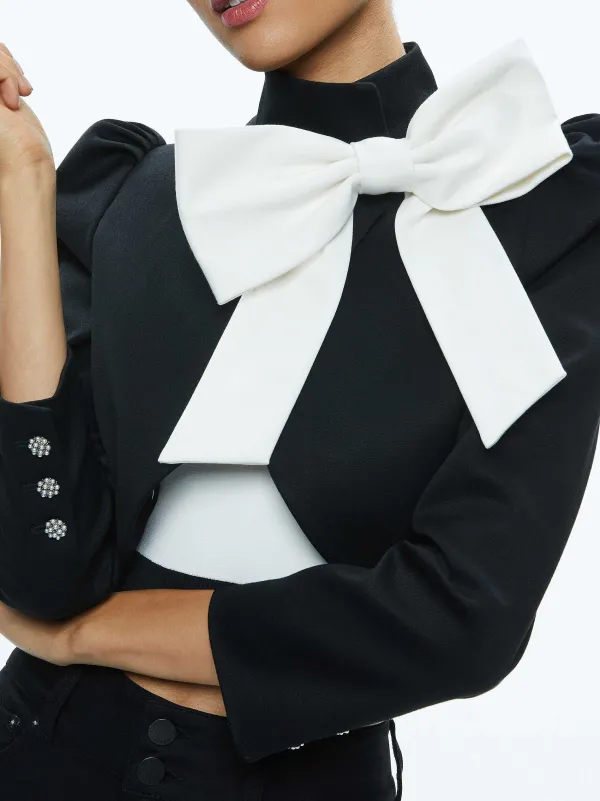 Women Alice and Olivia Addison Bow Collar Cropped Jacket