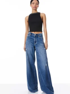 Women Alice and Olivia Allen Embellished Neck Ribbed Tank