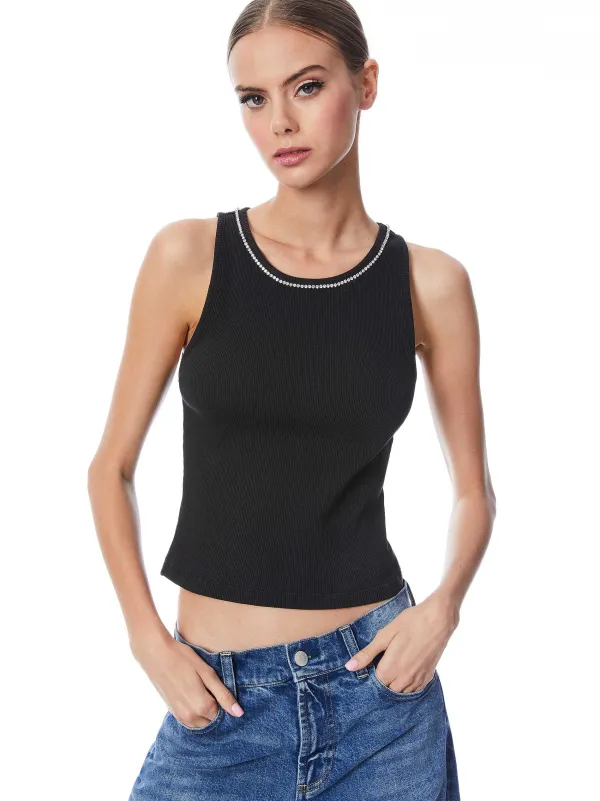 Women Alice and Olivia Allen Embellished Neck Tank Top