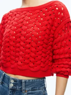 Women Alice and Olivia Allene Cable Knit Crewneck