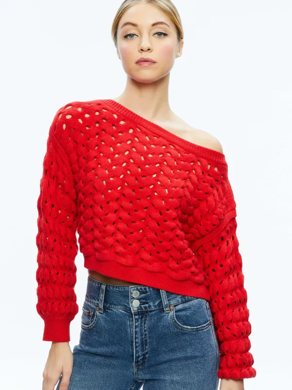 Women Alice and Olivia Allene Cable Knit Crewneck