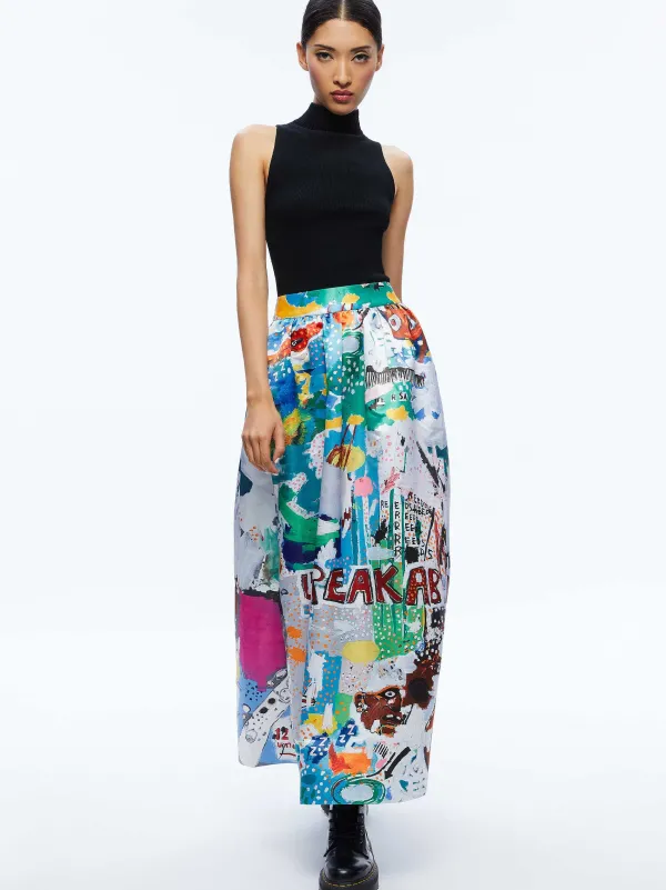 Women Alice and Olivia A+O X Basquiat Tina Tea Length Skirt
