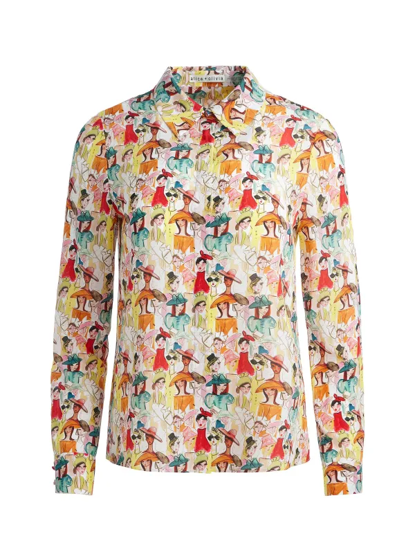 Women Alice and Olivia A+O X Blair Z Willa Placket Top