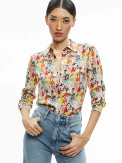 Women Alice and Olivia A+O X Blair Z Willa Placket Top
