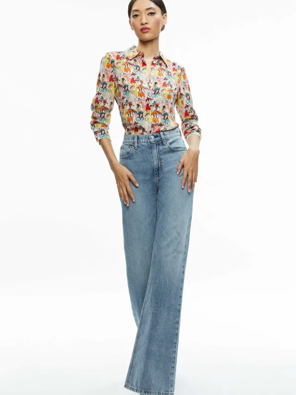 Women Alice and Olivia A+O X Blair Z Willa Placket Top