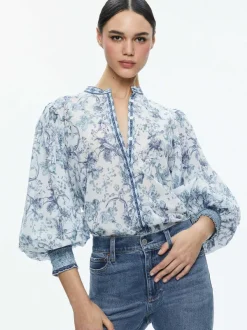 Women Alice and Olivia April Pleated Blouson Sleeve Top
