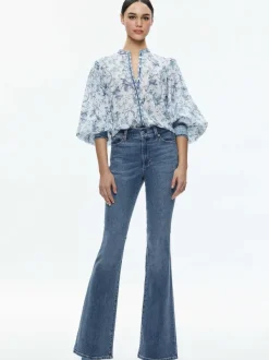 Women Alice and Olivia April Pleated Blouson Sleeve Top