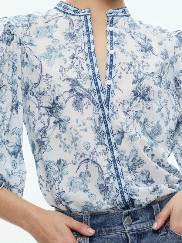 Women Alice and Olivia April Pleated Blouson Sleeve Top