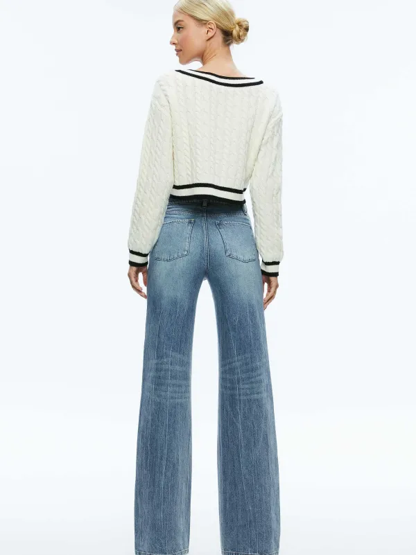 Women Alice and Olivia Ayden Cropped V-Neck Pullover