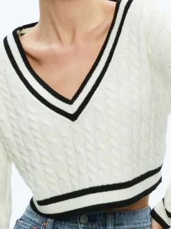 Women Alice and Olivia Ayden Cropped V-Neck Pullover