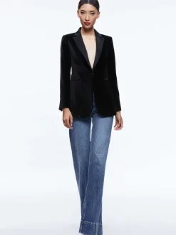 Women Alice and Olivia Breann Velvet Combination Blazer
