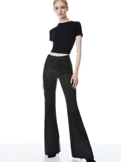 Women Alice and Olivia Brent High Waisted Leather Bell Pant