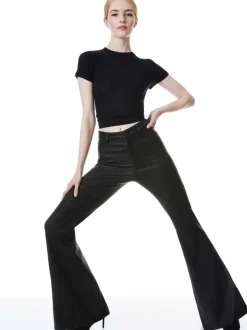 Women Alice and Olivia Brent High Waisted Leather Bell Pant