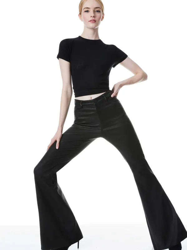 Women Alice and Olivia Brent High Waisted Leather Bell Pant