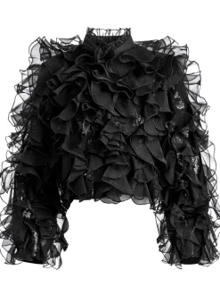 Women Alice and Olivia Britton Ruffled Cropped Jacket