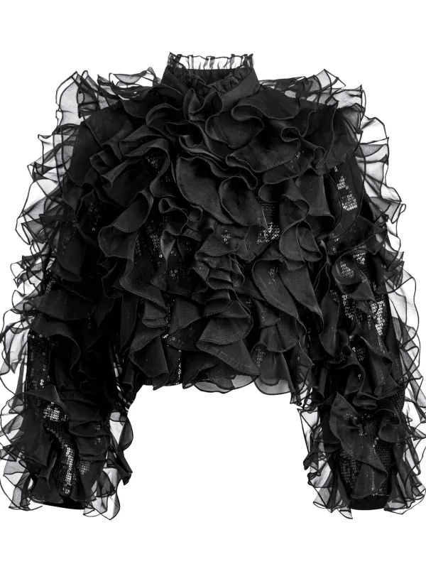 Women Alice and Olivia Britton Ruffled Cropped Jacket