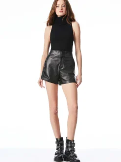 Women Alice and Olivia Cady High Waisted Leather Short