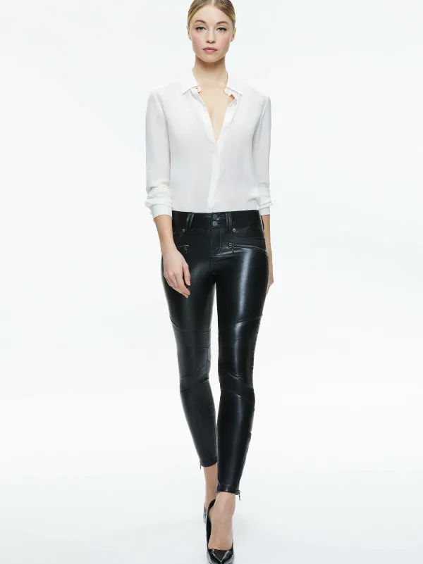 Women Alice and Olivia Cammy Vegan Leather Ultra Low Rise Moto Pant