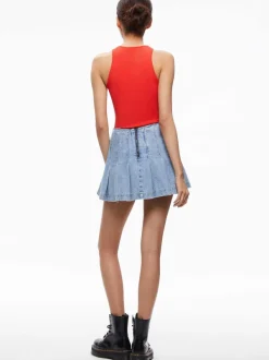 Women Alice and Olivia Carter Pleated Denim Mini Skirt