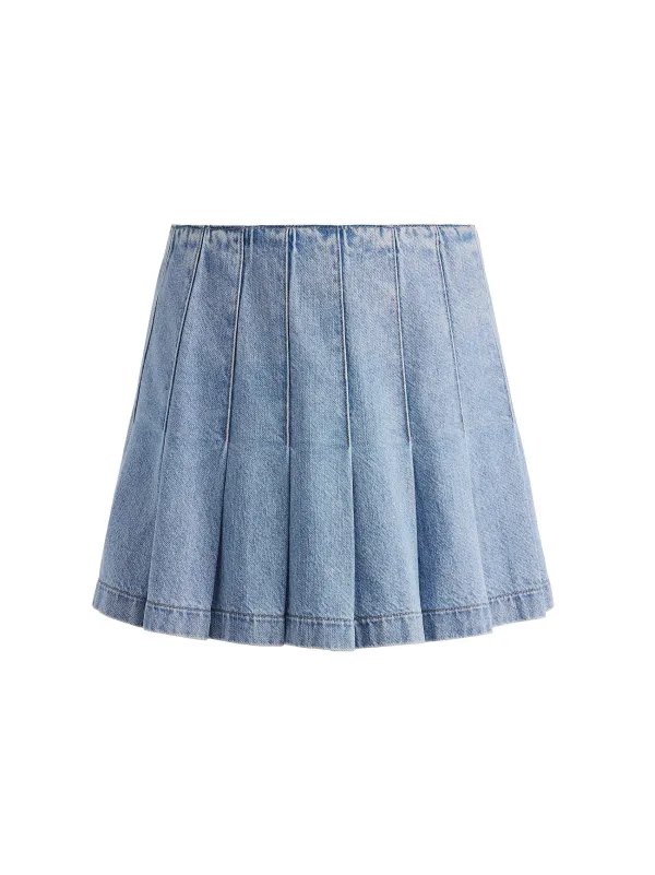 Women Alice and Olivia Carter Pleated Denim Mini Skirt