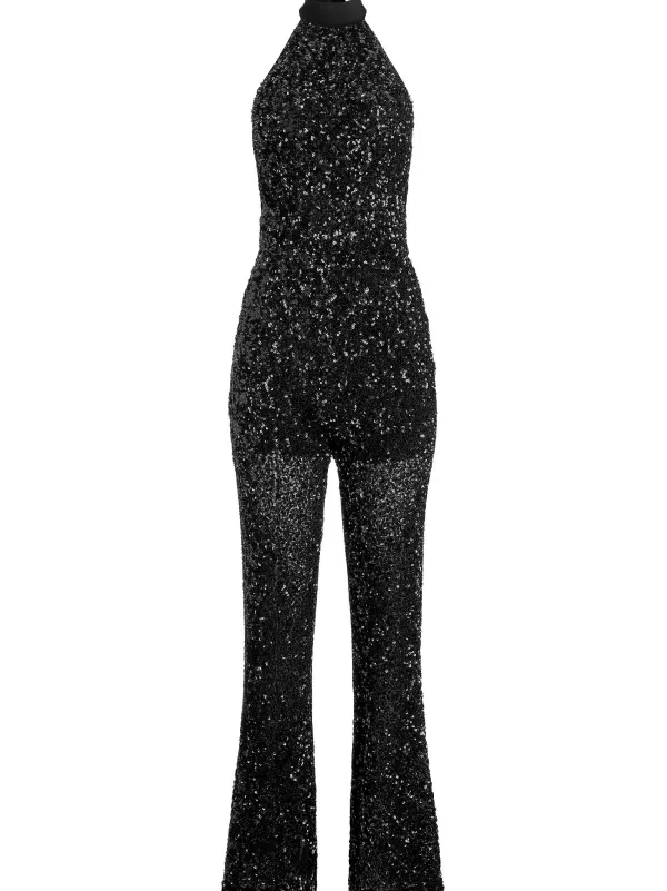 Women Alice and Olivia Cataline Sequin High Neck Wide Leg Jumpsuit
