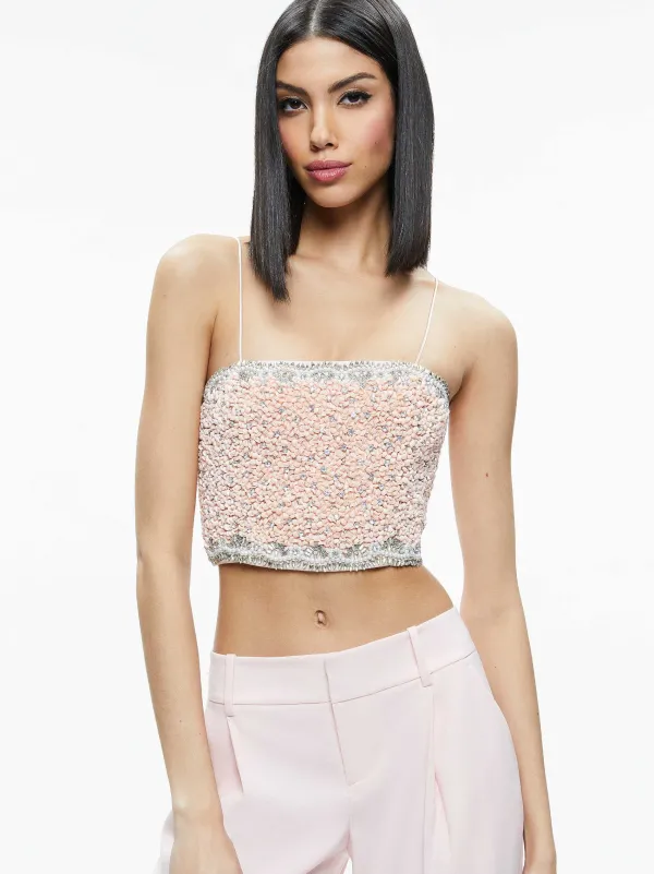 Women Alice and Olivia Ceresi Embellished Spaghetti Strap Top
