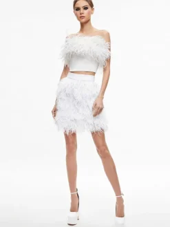 Women Alice and Olivia Ceresi Feather Top + Cina Feather Mini Skirt