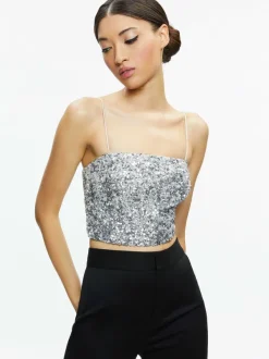Women Alice and Olivia Ceresi Sequin Bandeau Crop Top + Maeve Sequin Slip Skirt