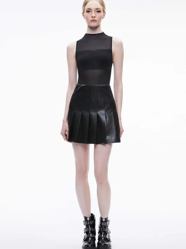 Women Alice and Olivia Chara Vegan Leather Pleated Mini Dress