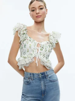 Women Alice and Olivia Charline Ruffle Cropped Top