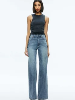Women Alice and Olivia Chrissy Crewneck Ruched Crop Top