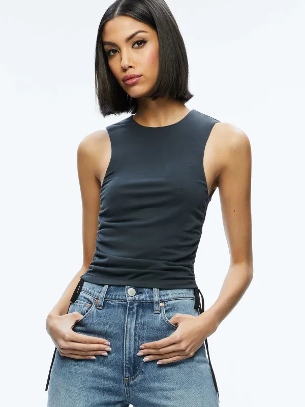 Women Alice and Olivia Chrissy Crewneck Ruched Crop Top