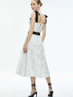 Women Alice and Olivia Clara Bow Strap Bustier Crop Top + Earla Lace Midi Skirt