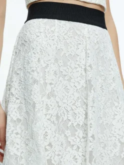 Women Alice and Olivia Clara Bow Strap Bustier Crop Top + Earla Lace Midi Skirt