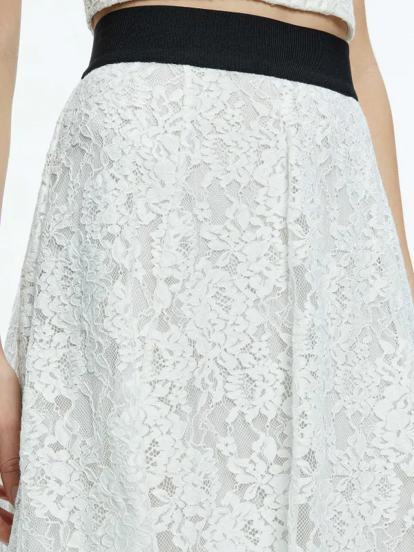 Women Alice and Olivia Clara Bow Strap Bustier Crop Top + Earla Lace Midi Skirt
