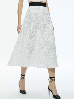 Women Alice and Olivia Clara Bow Strap Bustier Crop Top + Earla Lace Midi Skirt