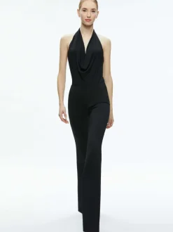Women Alice and Olivia Dani Halter Deep Cowl Neck Bodysuit