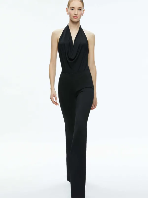 Women Alice and Olivia Dani Halter Deep Cowl Neck Bodysuit