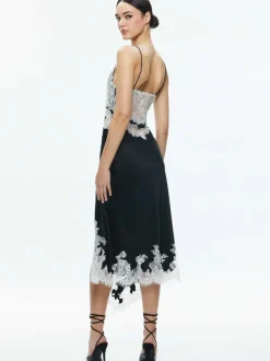 Women Alice and Olivia Daphne Lace Asymmetrical Slit Midi Dress