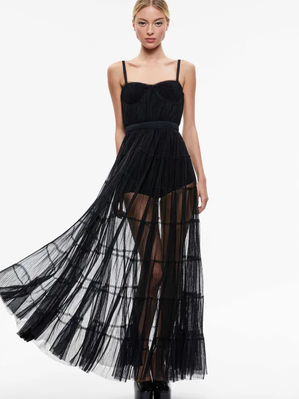Women Alice and Olivia Deena Pleated Maxi Dress With Hot Pant