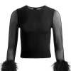 Women Alice and Olivia Delaina Feather Cuff Sleeve Top