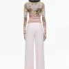 Women Alice and Olivia Delaina Printed Mesh Long Sleeve Crop Top