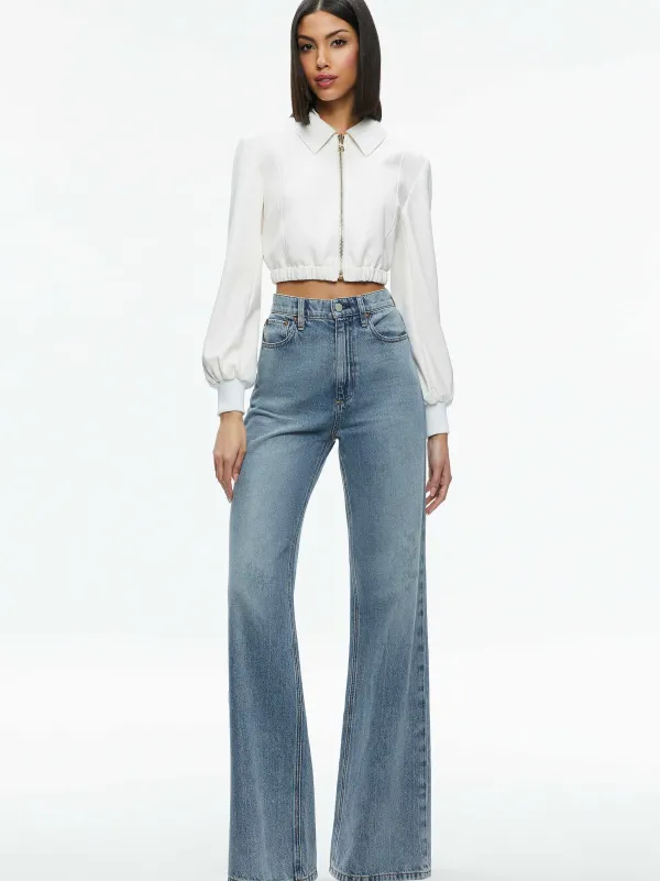 Women Alice and Olivia Della Cropped Vegan Leather Jacket