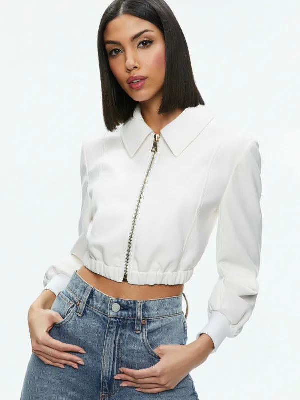 Women Alice and Olivia Della Cropped Vegan Leather Jacket