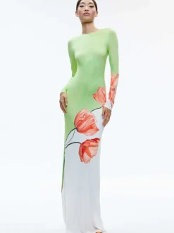 Women Alice and Olivia Delora Open Back Crew Neck Maxi Dress