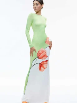 Women Alice and Olivia Delora Open Back Crew Neck Maxi Dress