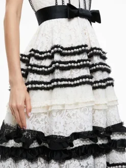 Women Alice and Olivia Denita Bustier Ruffle Gown