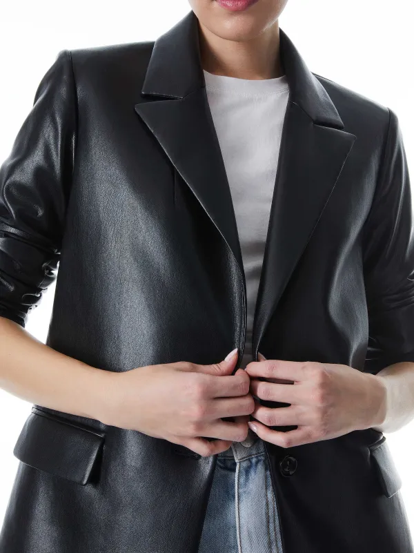 Women Alice and Olivia Denny Vegan Leather Notch Collar Blazer